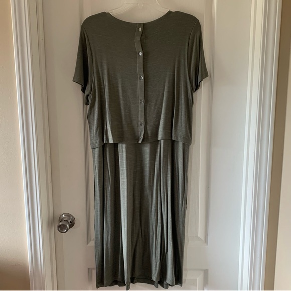 New J. Jill layered jersey knit button back dress english moss with pockets - Picture 9 of 10